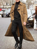 Men's Long Streetwear Trench Coat with Epaulets (Khaki)