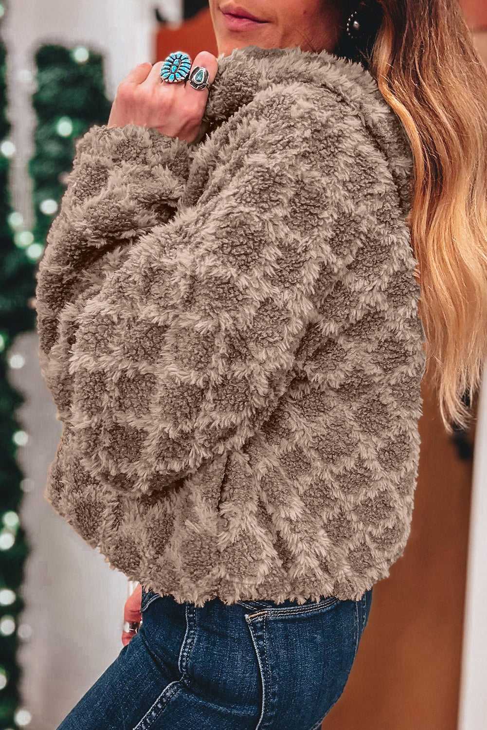 Camel Sherpa Fleece Jacket – Quilted Hooded Zip‑Up