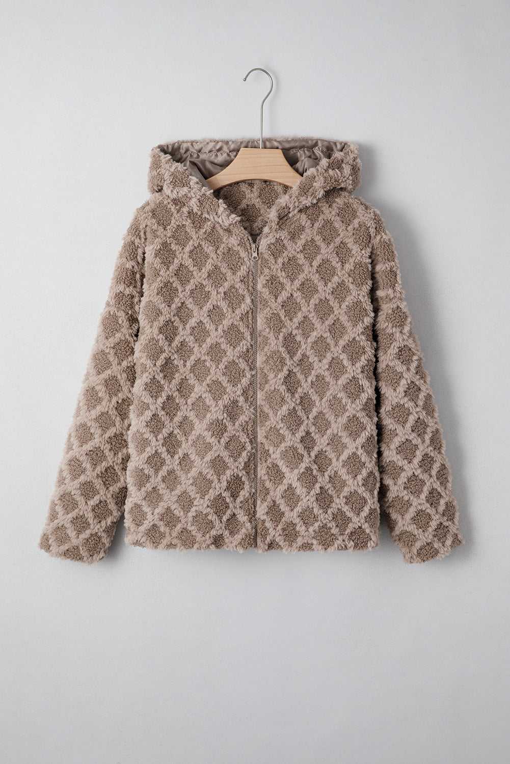 Camel Sherpa Fleece Jacket – Quilted Hooded Zip‑Up