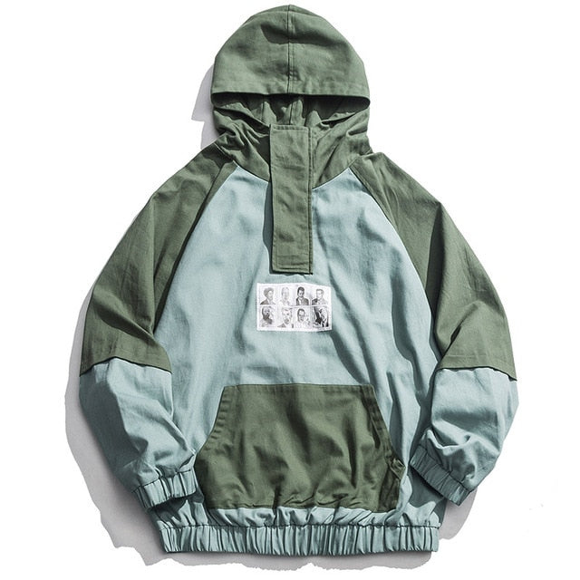 Men Patchwork  Pullover Sweatshirt Street Harajuku Hip Hop Streetwear Spring Hoodie