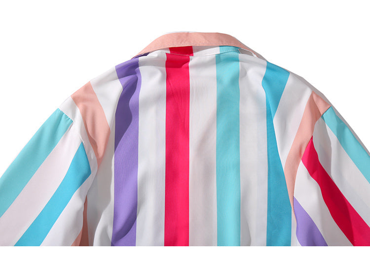 Hip Hop Shirt Streetwear White Blue Red Stripe  Harajuku