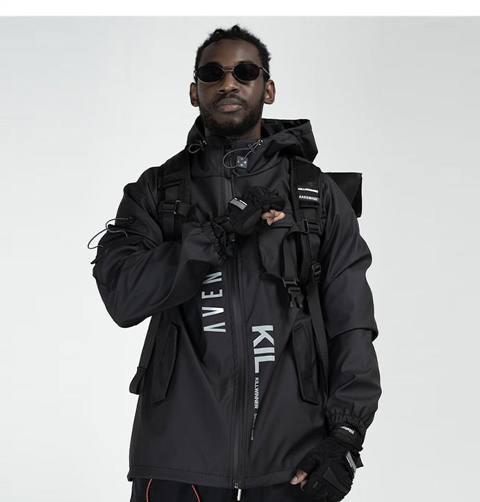 Multi Pockets Cargo Jackets Men Windbreaker Hip Hop Streetwear Outdoor Techwear Jackets Harajuku Cargo Coats