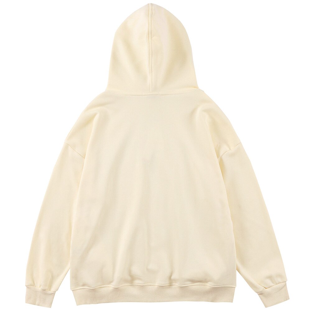 Hoodie Men Colorful Painting Floral Bear Hooded Pullover Japanese College Style Hipster Sweatshirt Oversized Streetwear